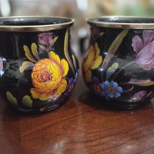 MacKenzie-Childs Black Vases with Vibrant Floral Accents